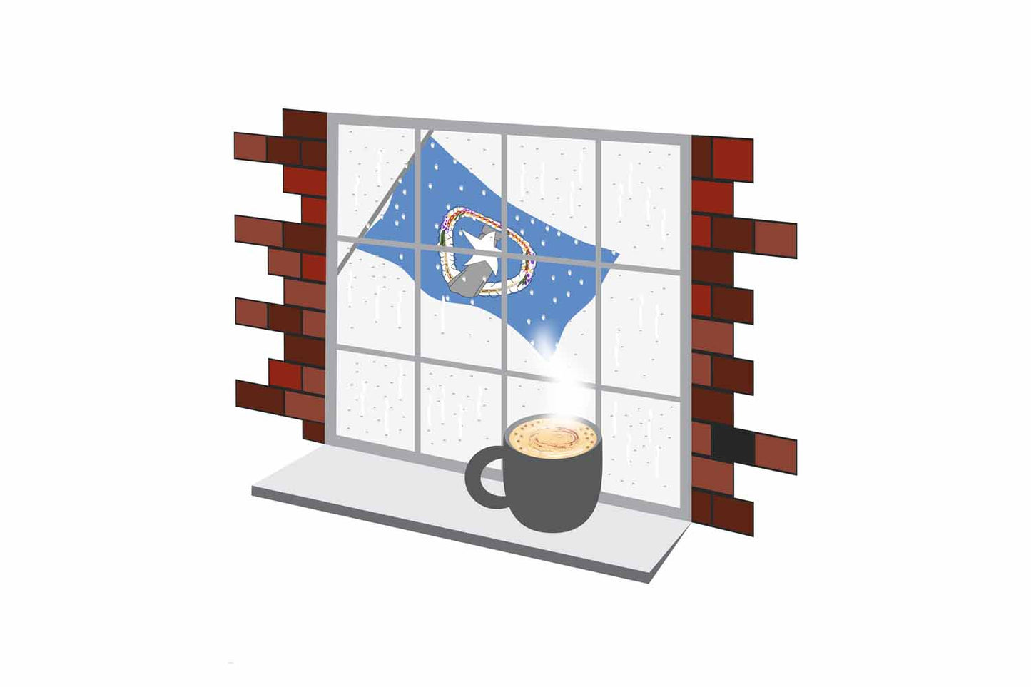 Northern Mariana Islands Coffee Rain Window Vector Illustration | Cozy Café Scene