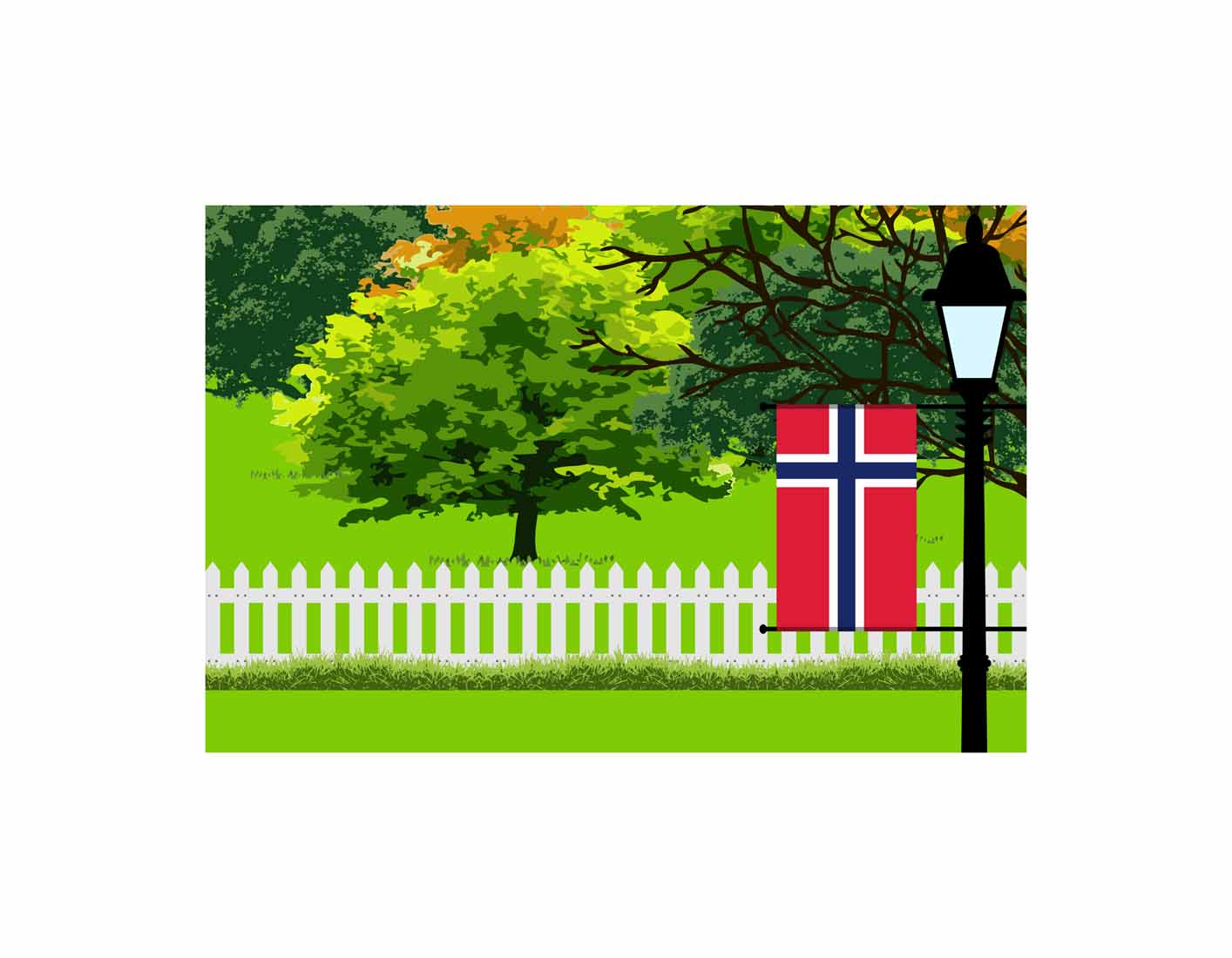Norway Flag Trees Street Lamp Vector Illustration