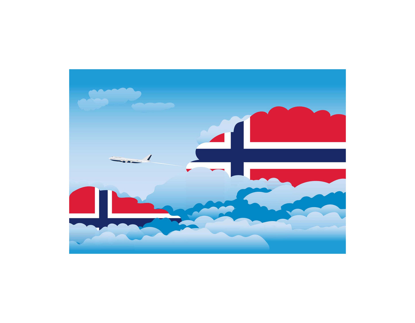 Norway Airplane Day Clouds Vector Illustration | Travel & Aviation Sky Scene