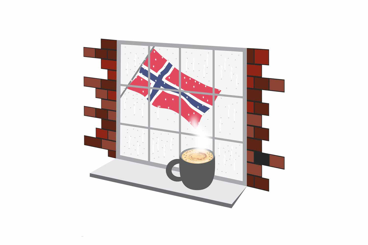 Norway Coffee Rain Window Vector Illustration | Cozy Café Scene