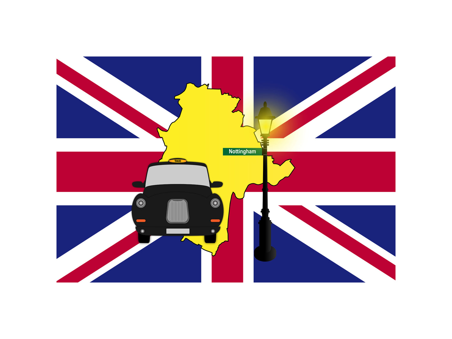Nottingham United Kingdom Black Taxi Vector Illustrations | Iconic London Taxi Collection