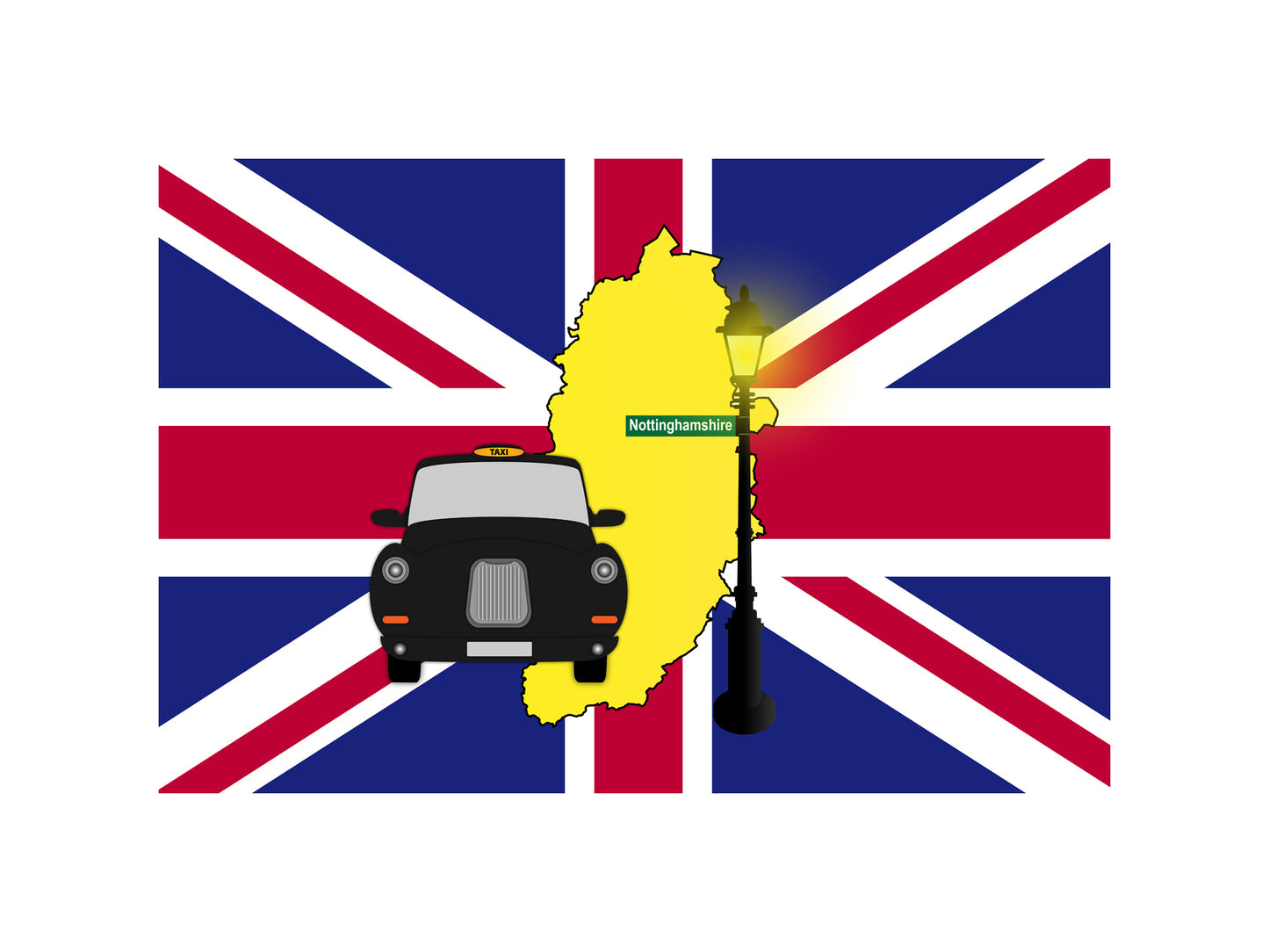 Nottinghamshire United Kingdom Black Taxi Vector Illustrations | Iconic London Taxi Collection