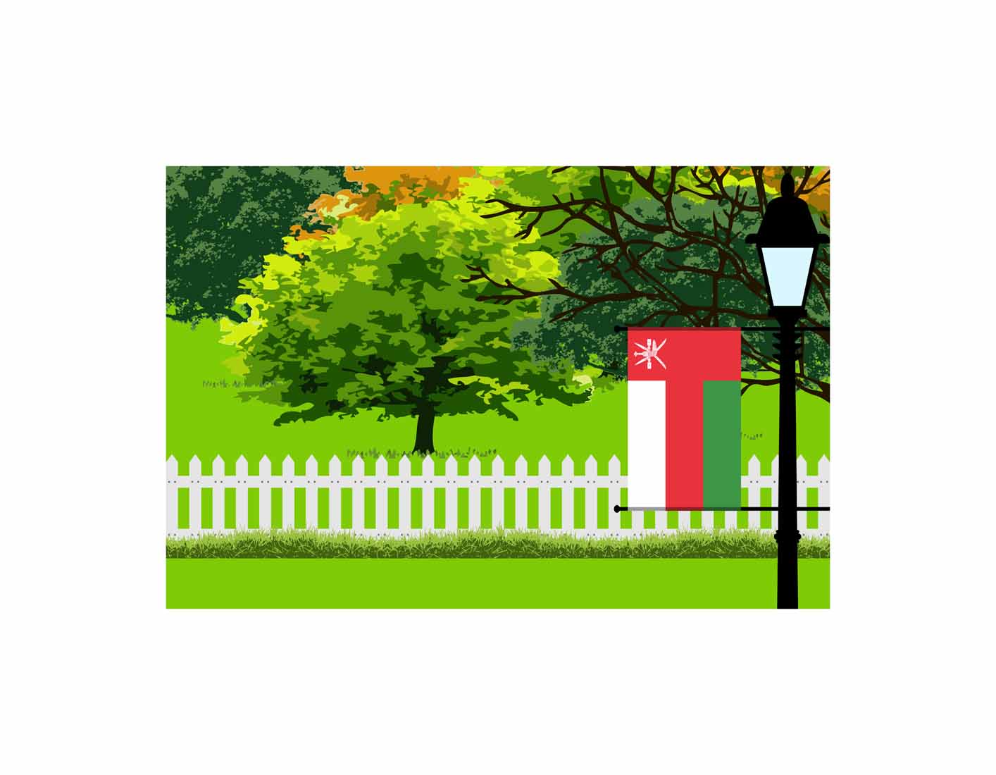 Oman Home Town Trees Landscape Moon Night Vector Illustrations