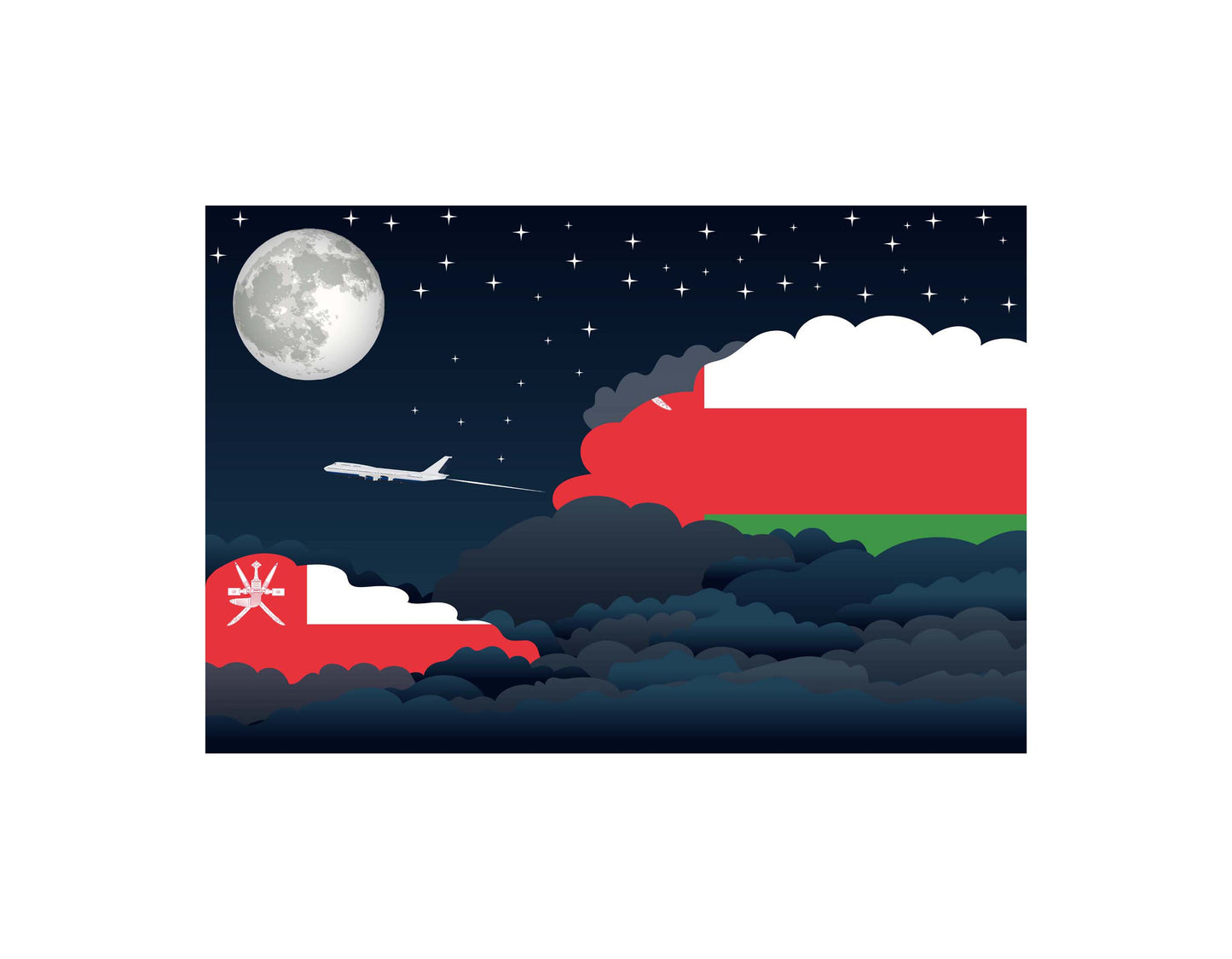 Oman Airplane Night Clouds Vector Illustrations | Aviation Night Sky Collection