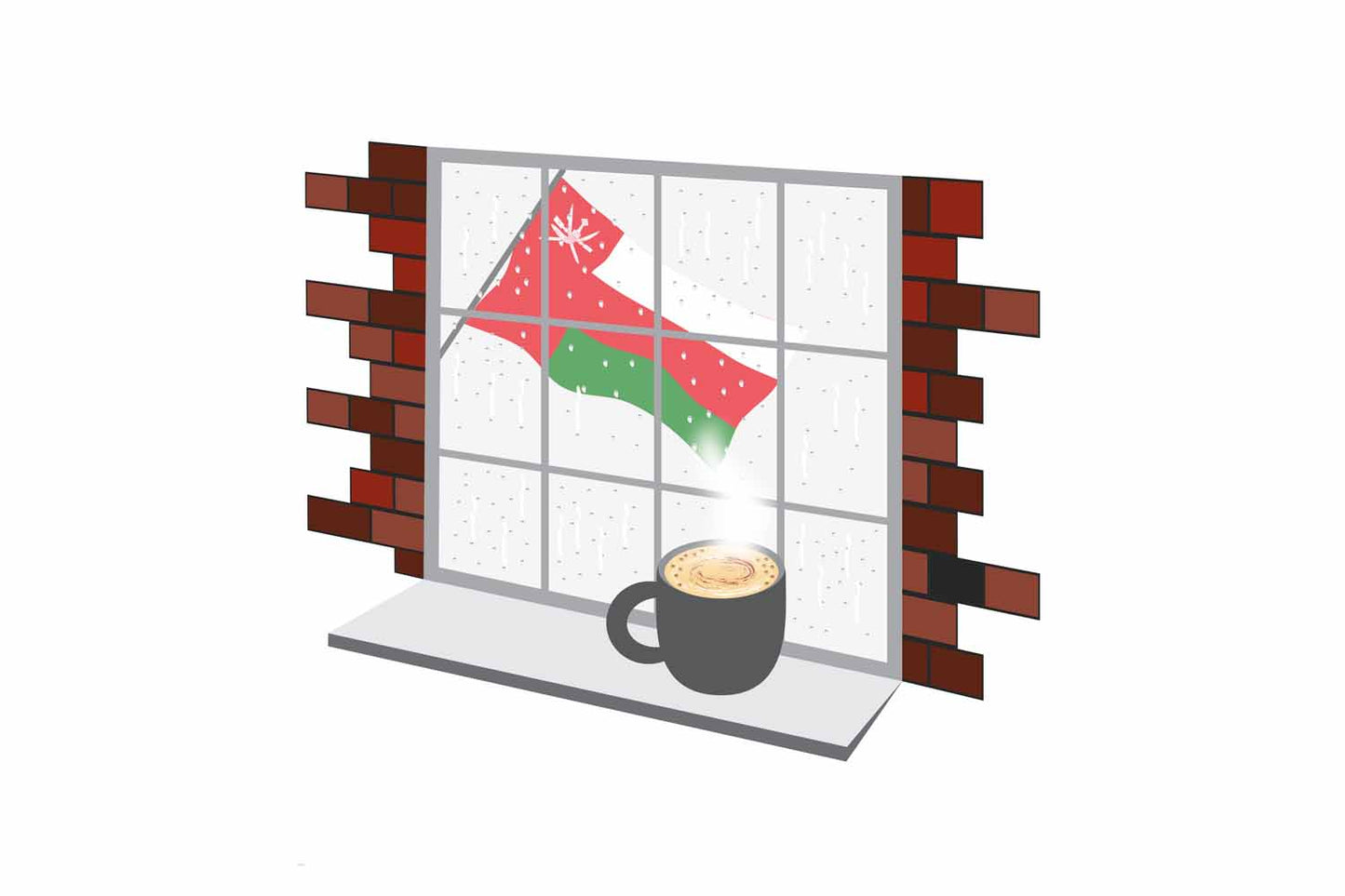 Oman Coffee Rain Window Vector Illustration | Cozy Café Scene