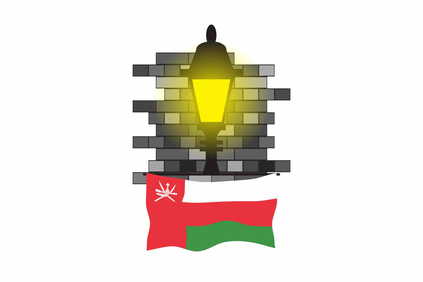 Oman World Street Lamp Bricks Dark Night Vector Illustrations | Moonlit Urban Landscape Collection