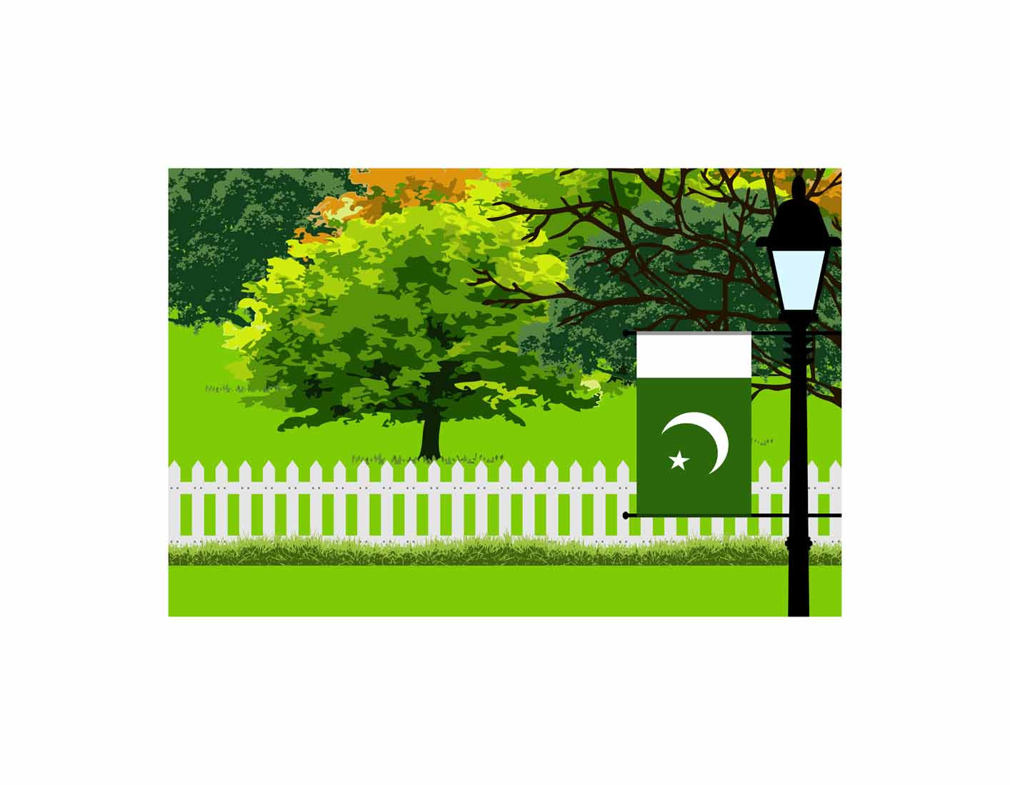 Pakistan Home Town Trees Landscape Moon Night Vector Illustrations