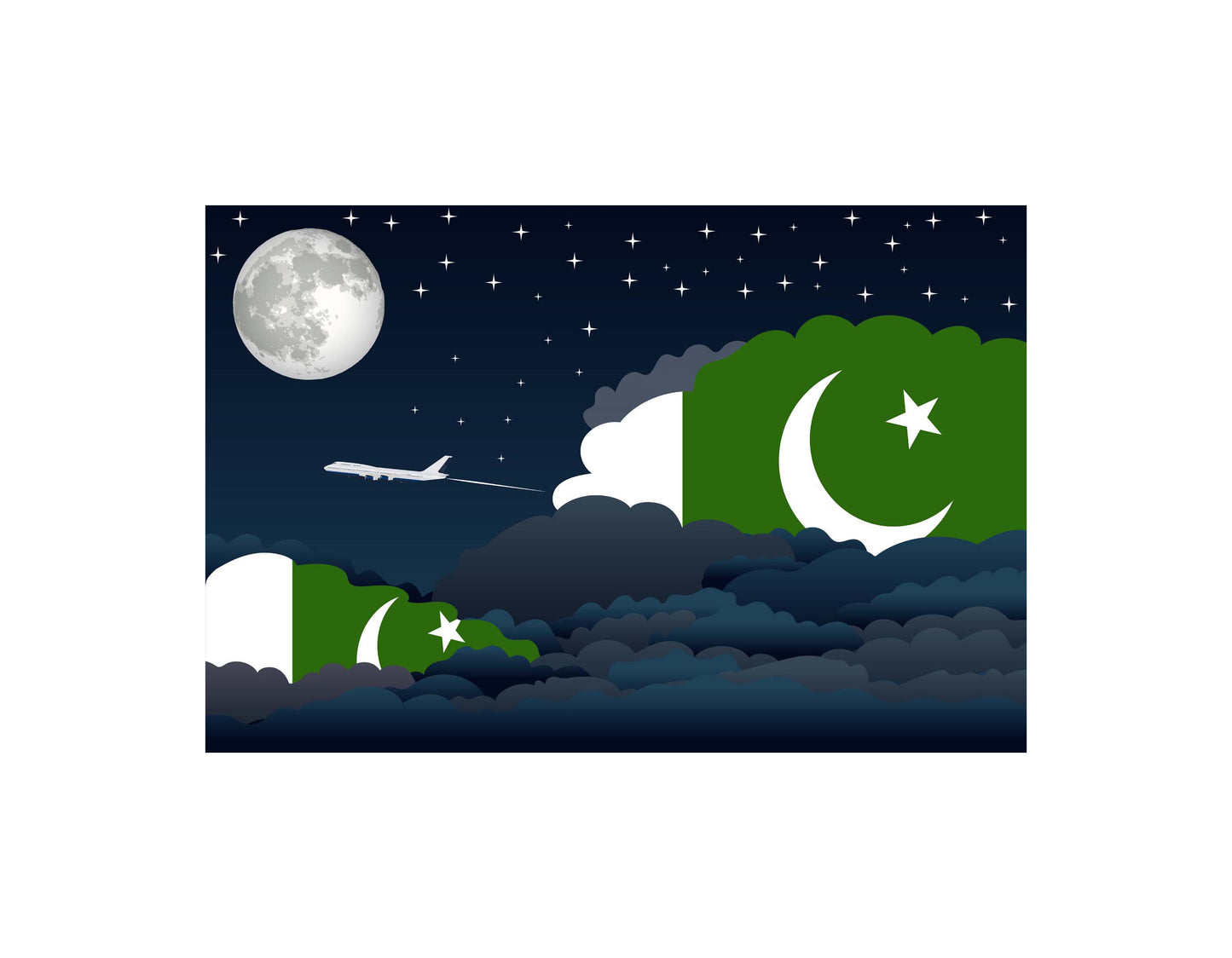 Pakistan Airplane Night Clouds Vector Illustrations | Aviation Night Sky Collection