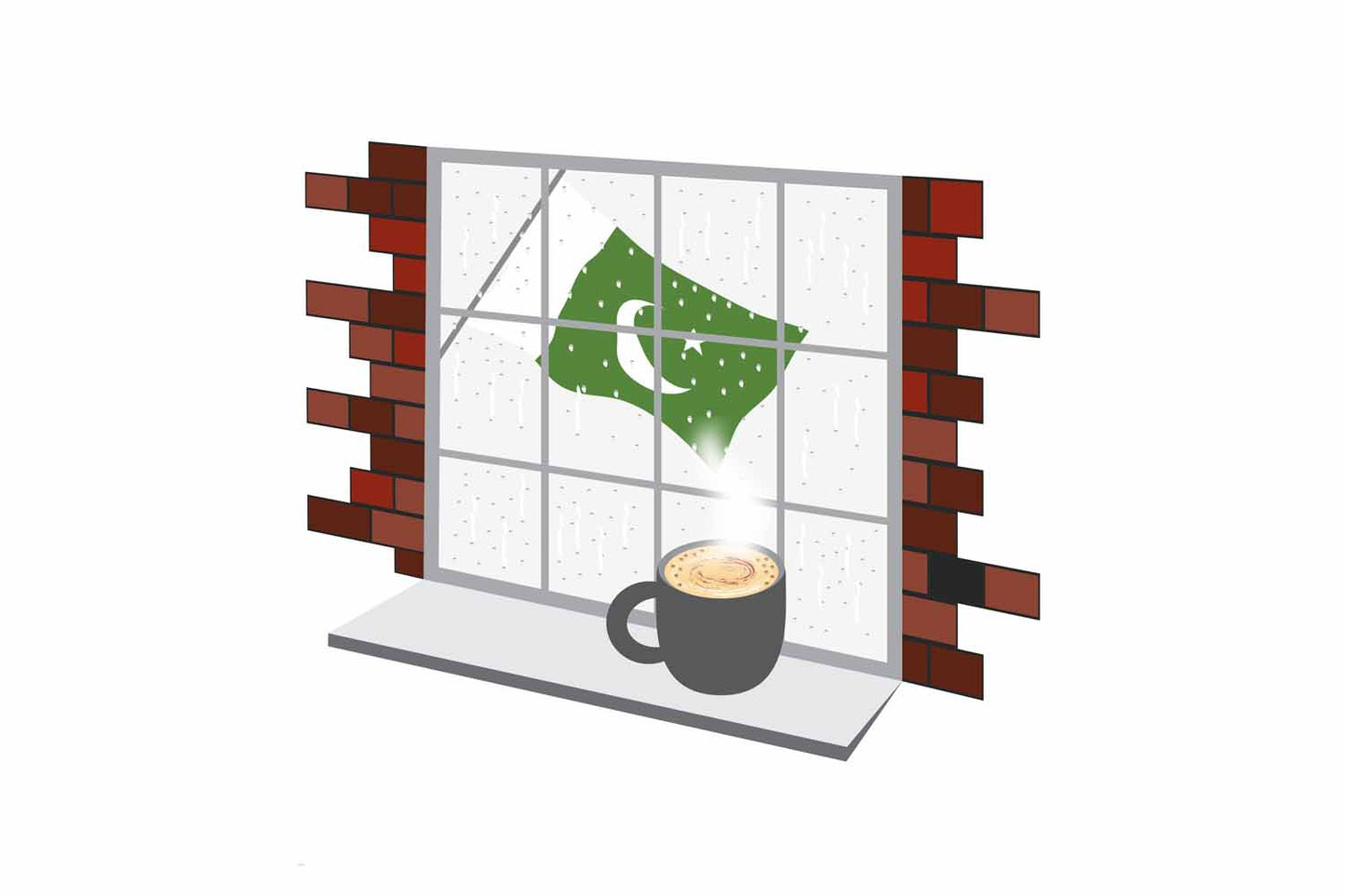 Pakistan Coffee Rain Window Vector Illustration | Cozy Café Scene