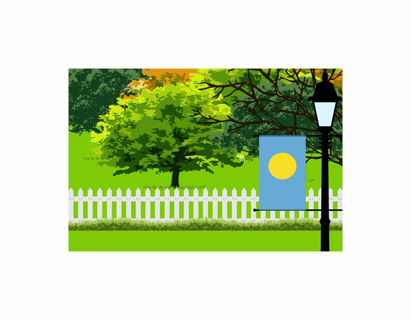 Palau Home Town Trees Landscape Moon Night Vector Illustrations