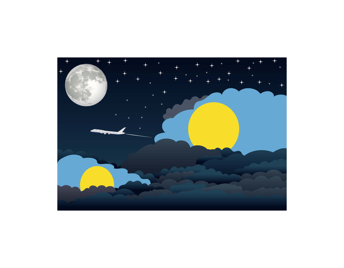 Palau Airplane Night Clouds Vector Illustrations | Aviation Night Sky Collection