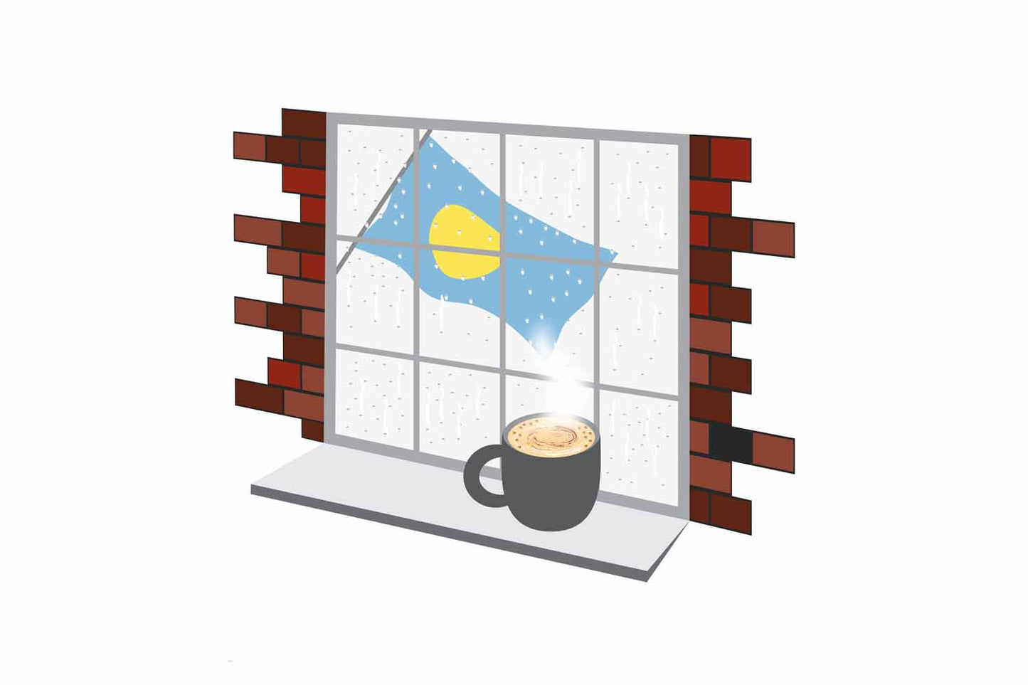 Palau Coffee Rain Window Vector Illustration | Cozy Café Scene
