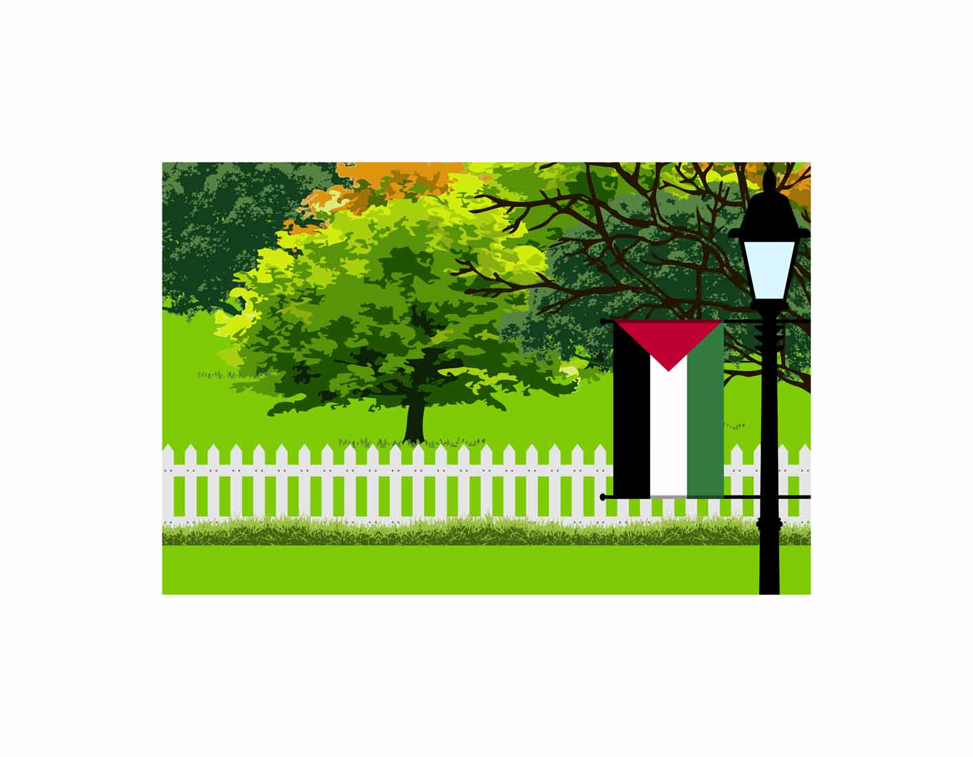 Palestine Home Town Trees Landscape Moon Night Vector Illustrations