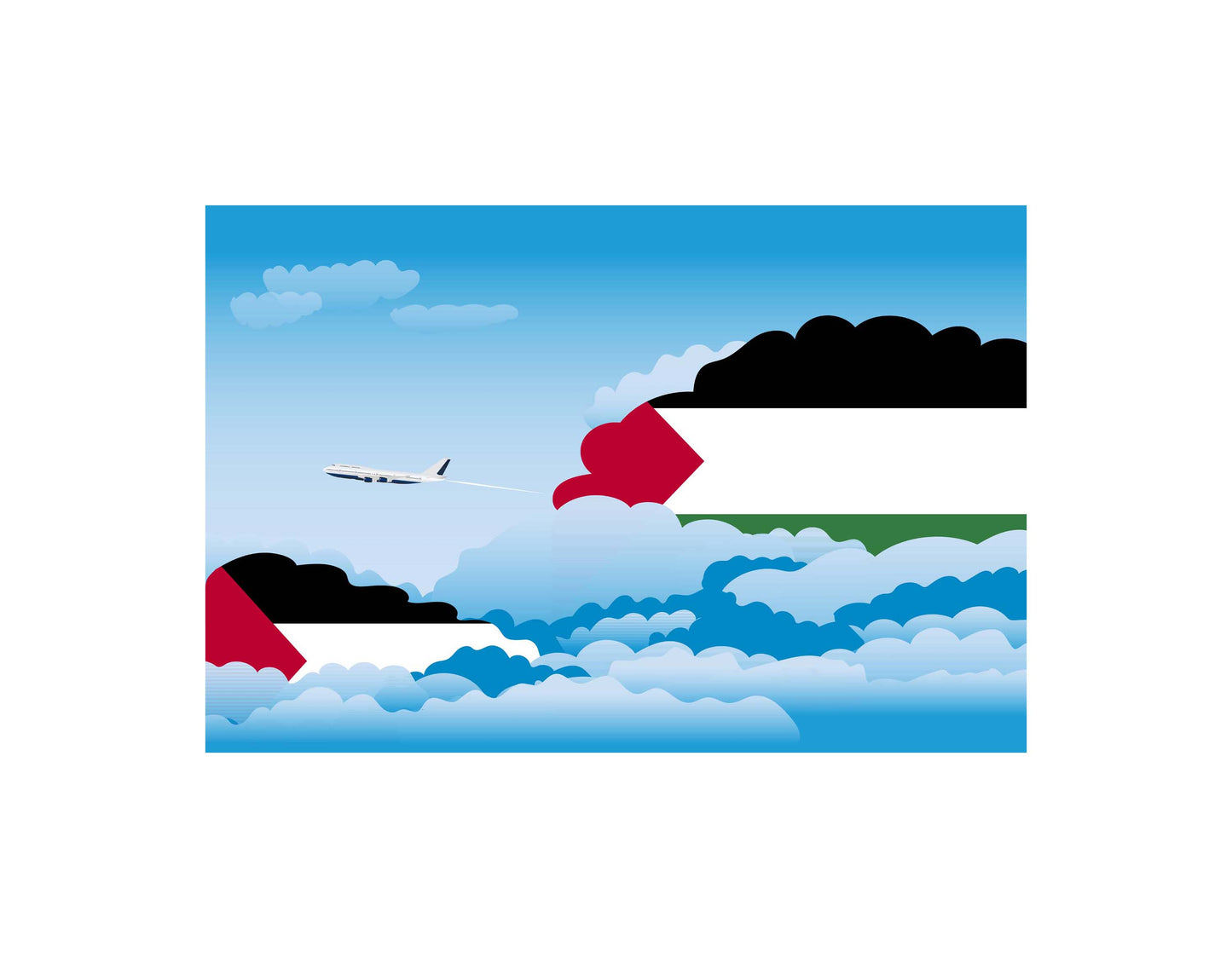 Palestine Airplane Day Clouds Vector Illustration | Travel & Aviation Sky Scene