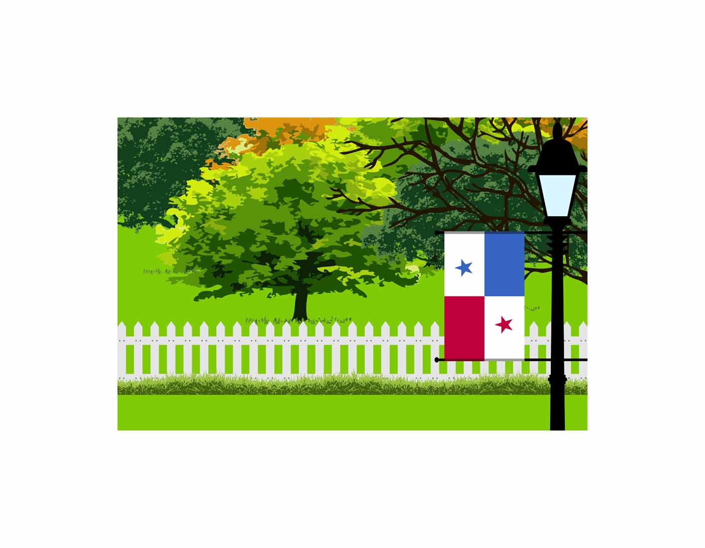 Panama Home Town Trees Landscape Moon Night Vector Illustrations