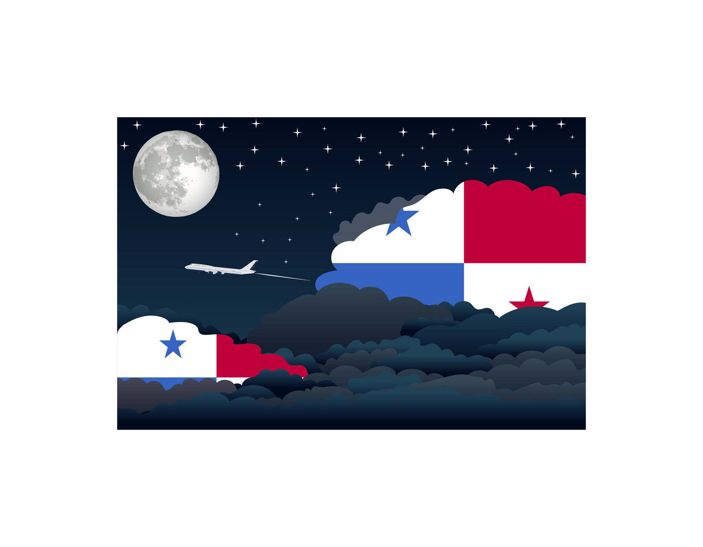 Panama Airplane Night Clouds Vector Illustrations | Aviation Night Sky Collection