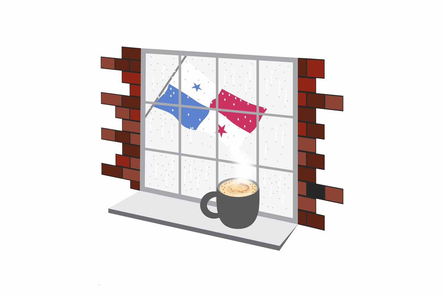 Panama Coffee Rain Window Vector Illustration | Cozy Café Scene