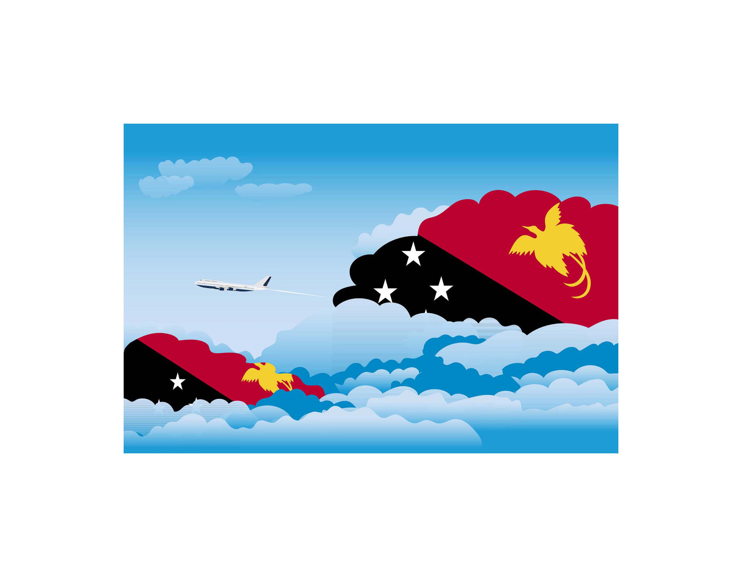 Papua New Guinea Airplane Day Clouds Vector Illustration | Travel & Aviation Sky Scene