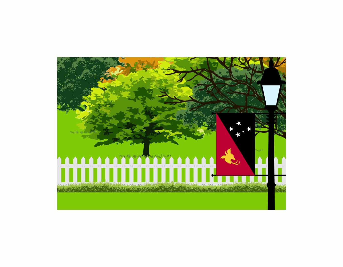 Papua New Guinea Home Town Trees Landscape Moon Night Vector Illustrations