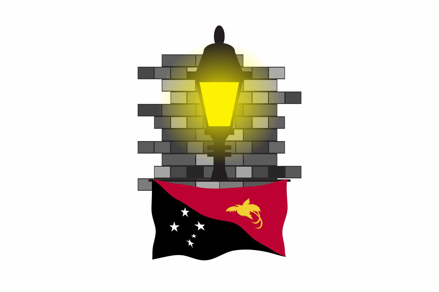 Papua New Guinea World Street Lamp Bricks Dark Night Vector Illustrations | Moonlit Urban Landscape Collection