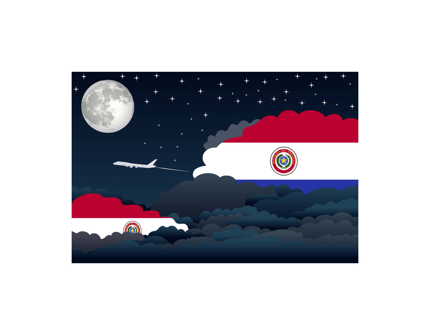 Paraguay Flag Night Clouds Aeroplane Airport Flying Vector Illustration