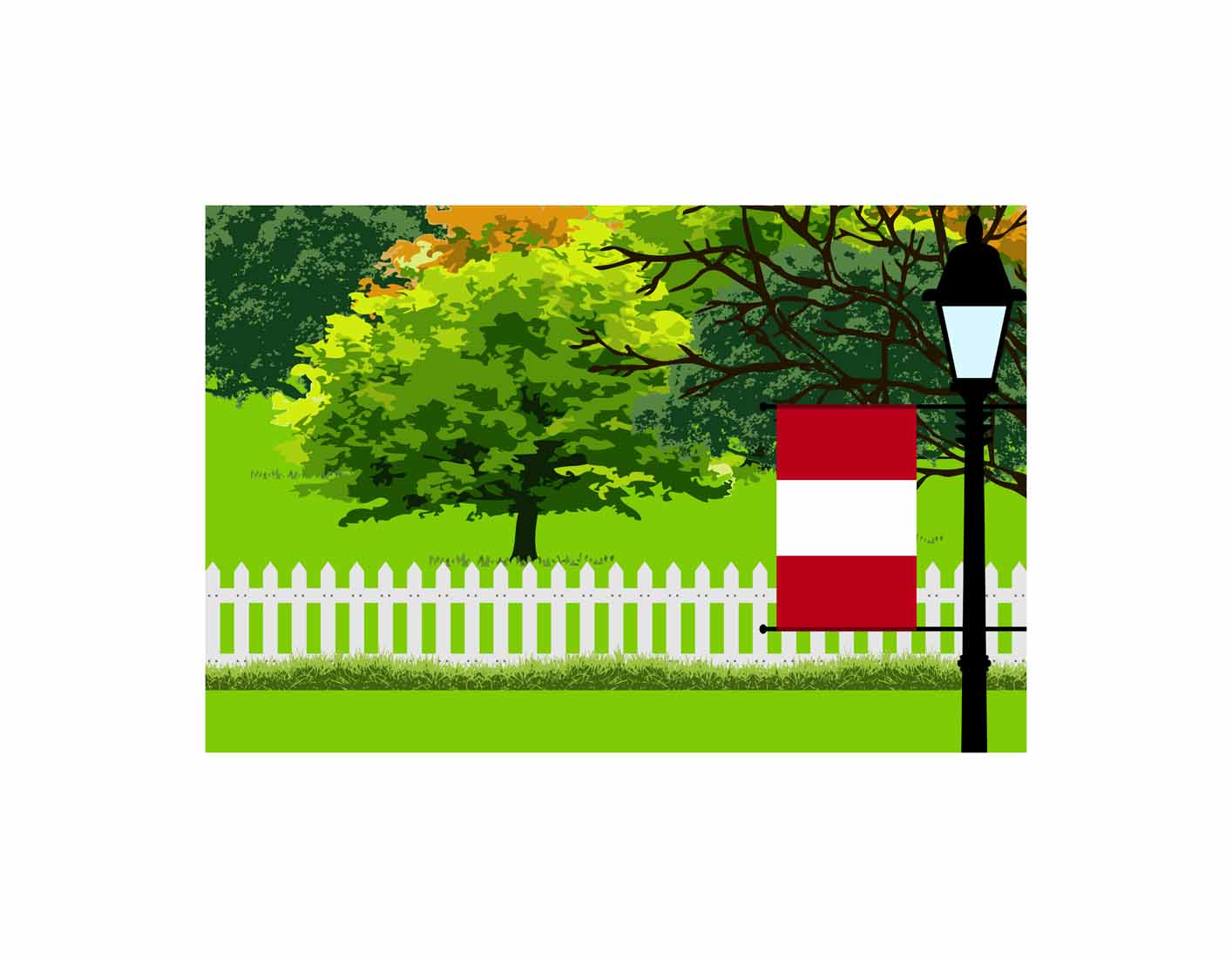 Peru Flag Trees Street Lamp Vector Illustration