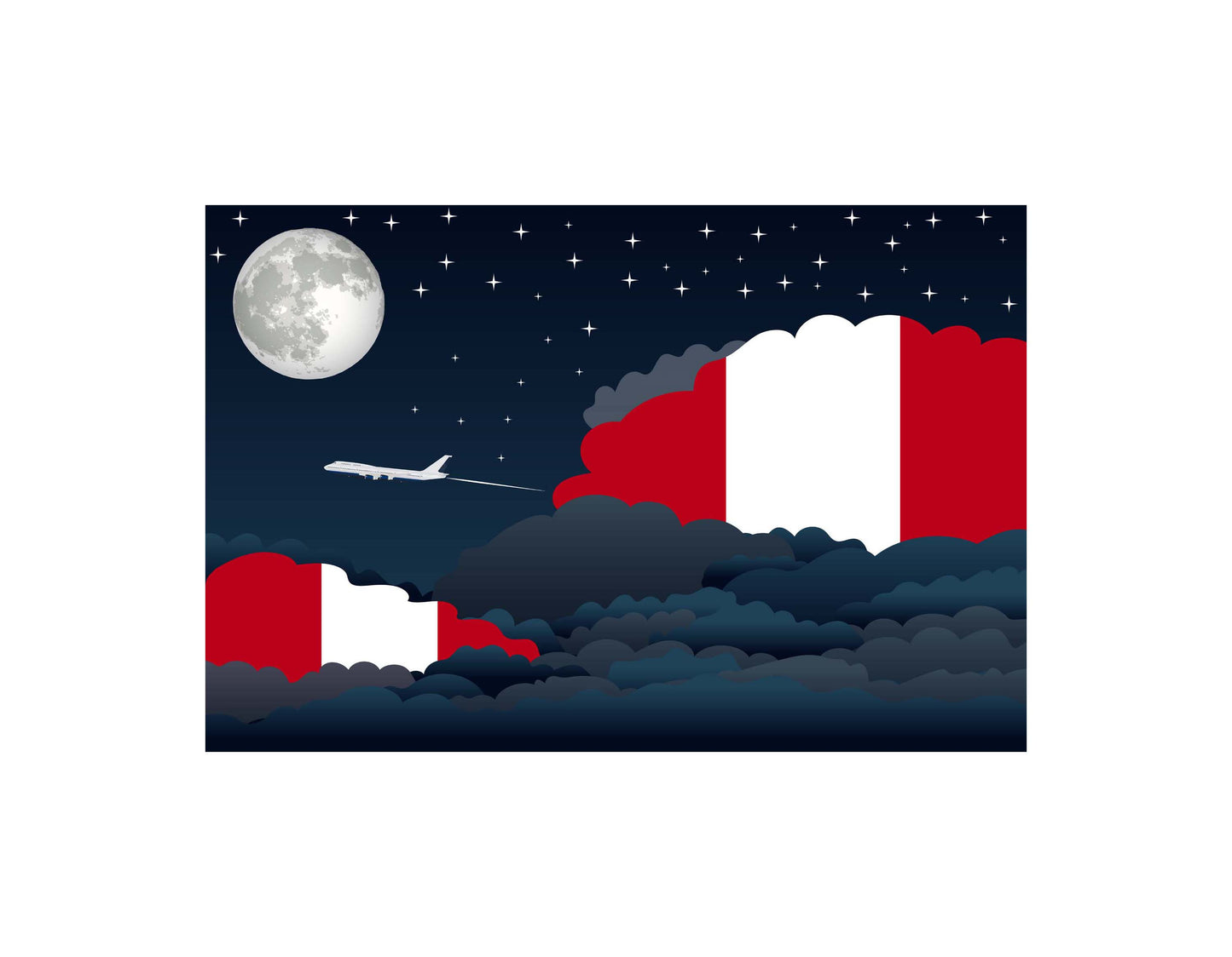 Peru Airplane Night Clouds Vector Illustrations | Aviation Night Sky Collection