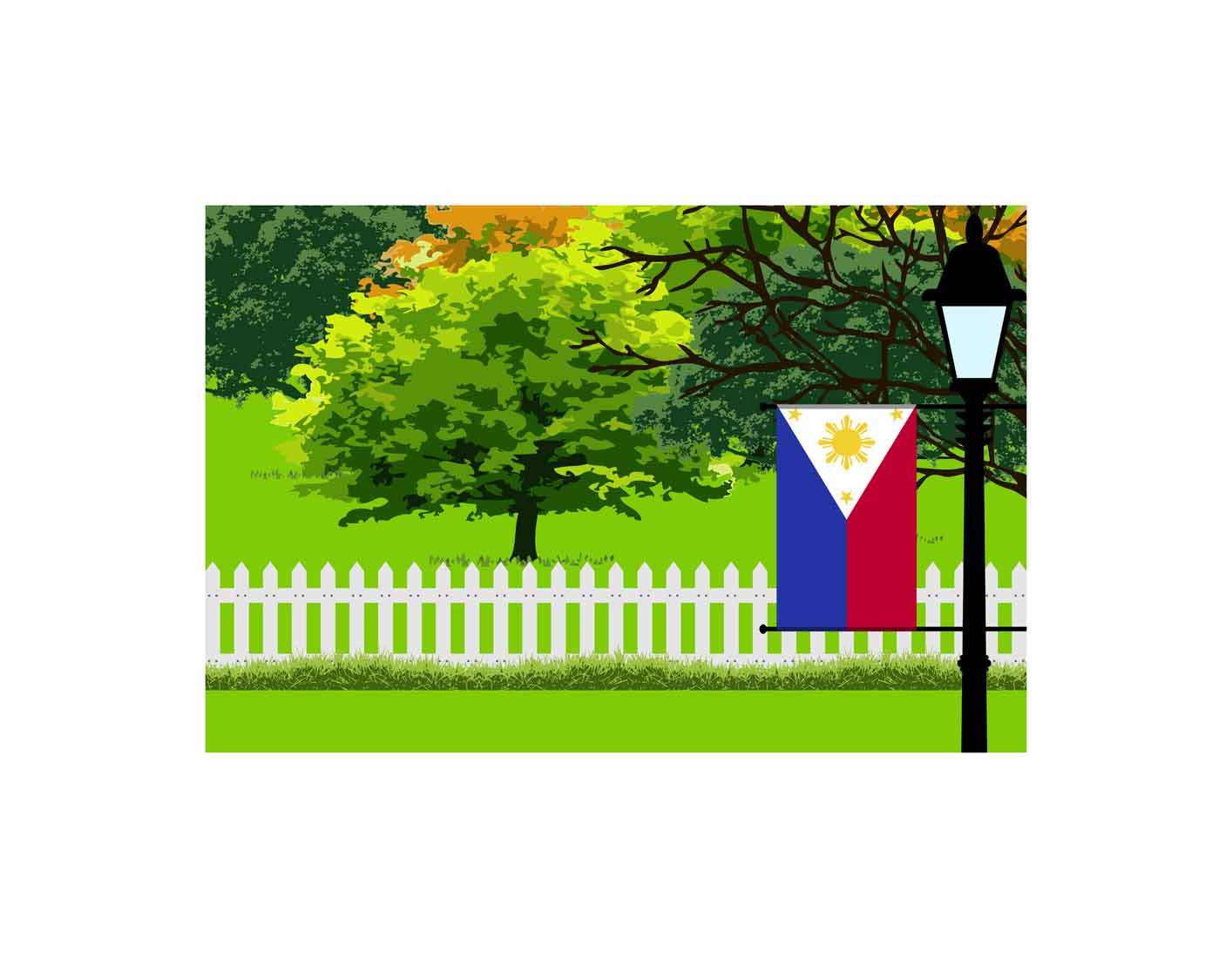 Philippines Home Town Trees Landscape Moon Night Vector Illustrations