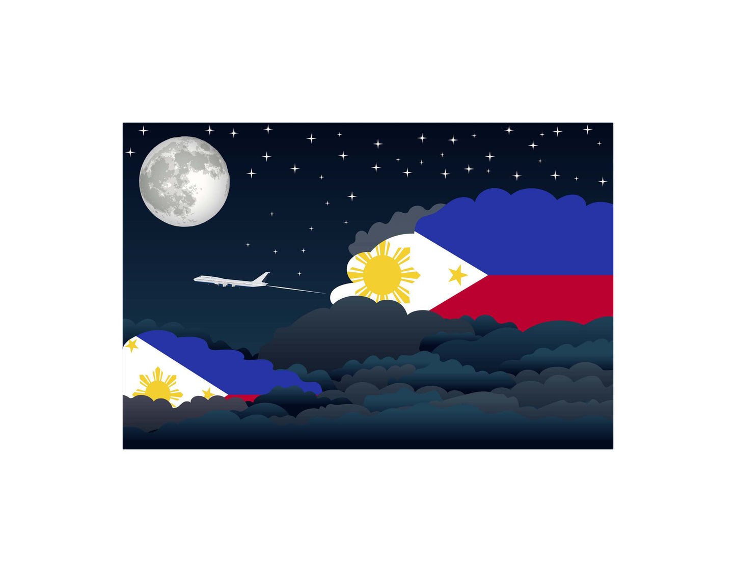 Philippines Airplane Night Clouds Vector Illustrations | Aviation Night Sky Collection
