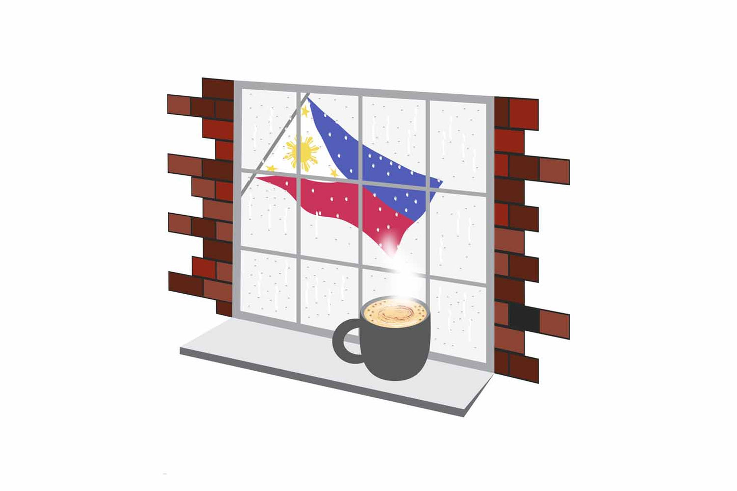 Philippines Coffee Rain Window Vector Illustration | Cozy Café Scene