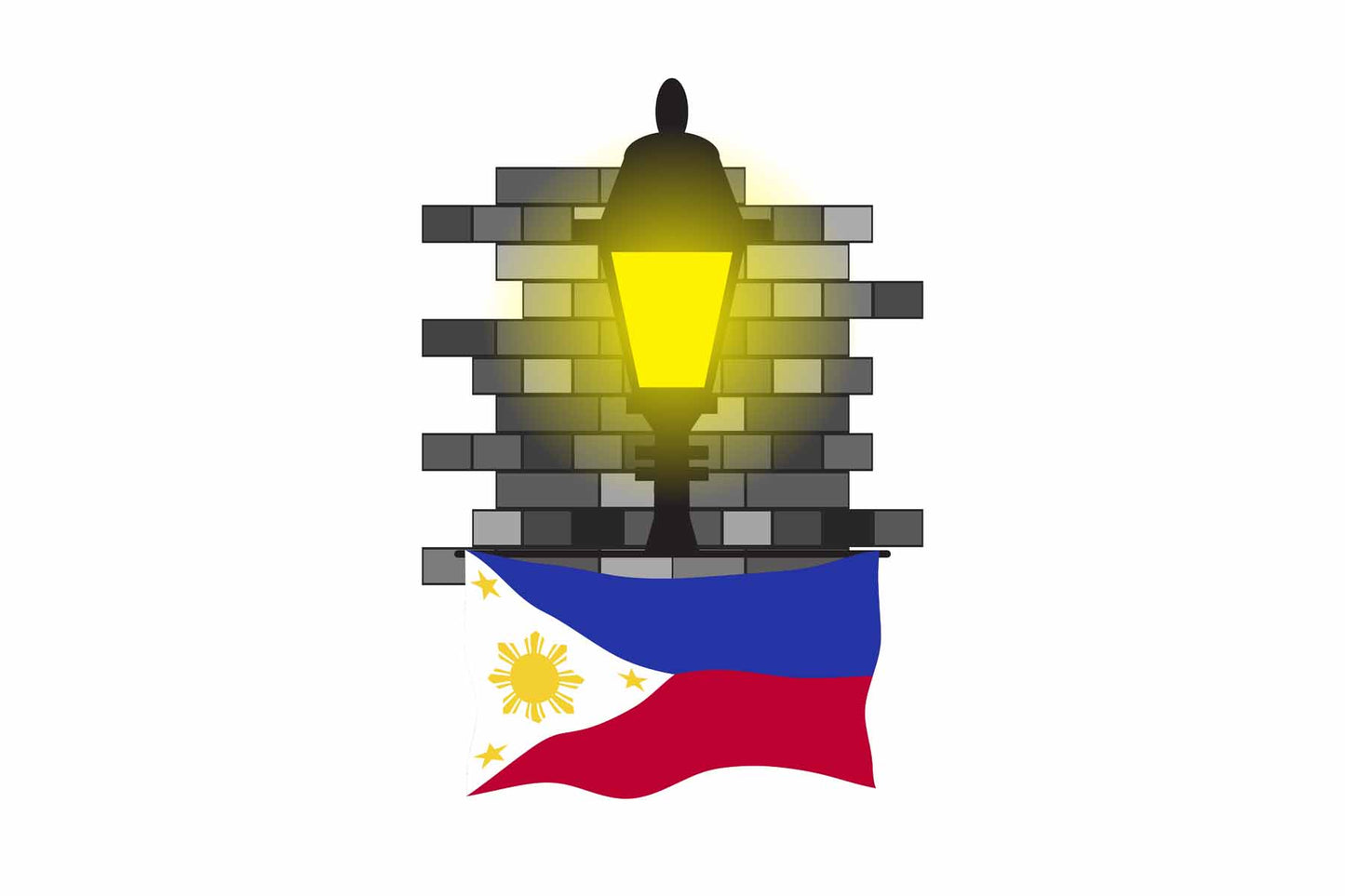Philippines World Street Lamp Bricks Dark Night Vector Illustrations | Moonlit Urban Landscape Collection