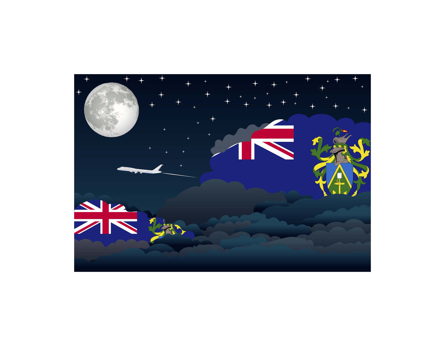 Pitcairn Islands Airplane Night Clouds Vector Illustrations | Aviation Night Sky Collection