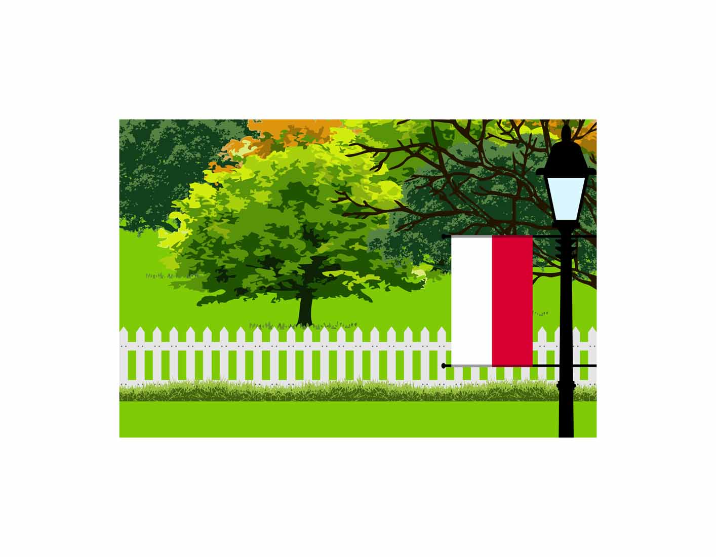 Poland Home Town Trees Landscape Moon Night Vector Illustrations