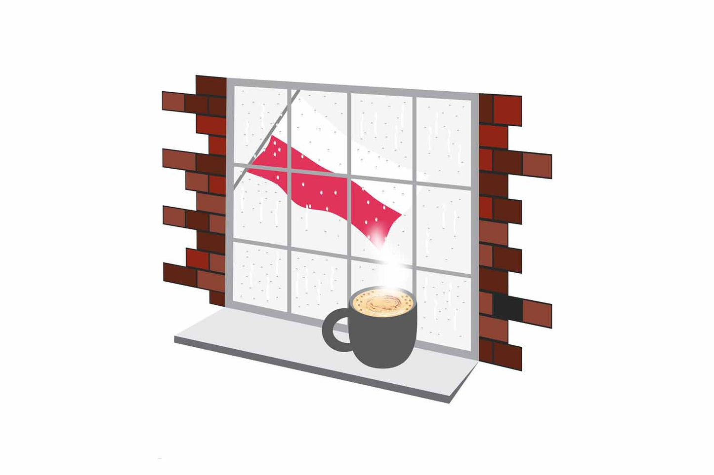 Poland Coffee Rain Window Vector Illustration | Cozy Café Scene
