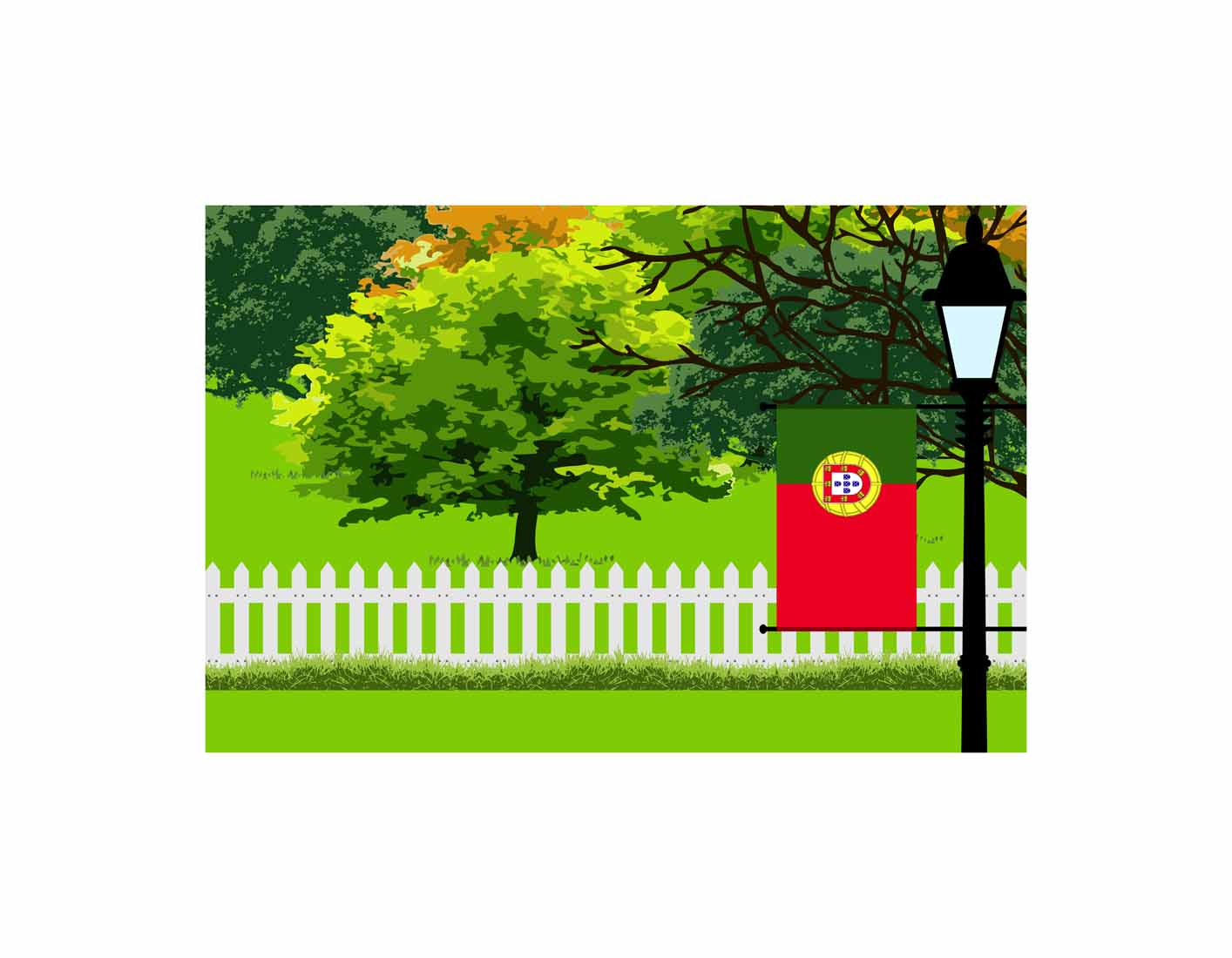Portugal Home Town Trees Landscape Moon Night Vector Illustrations