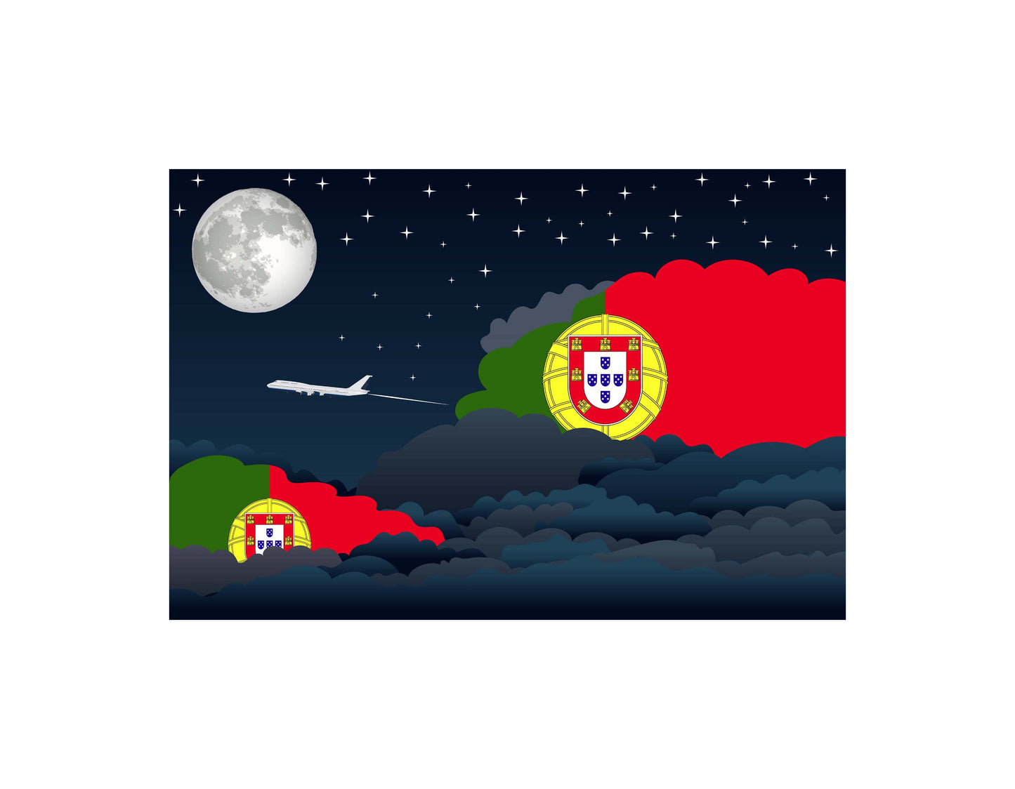 Portugal Airplane Night Clouds Vector Illustrations | Aviation Night Sky Collection
