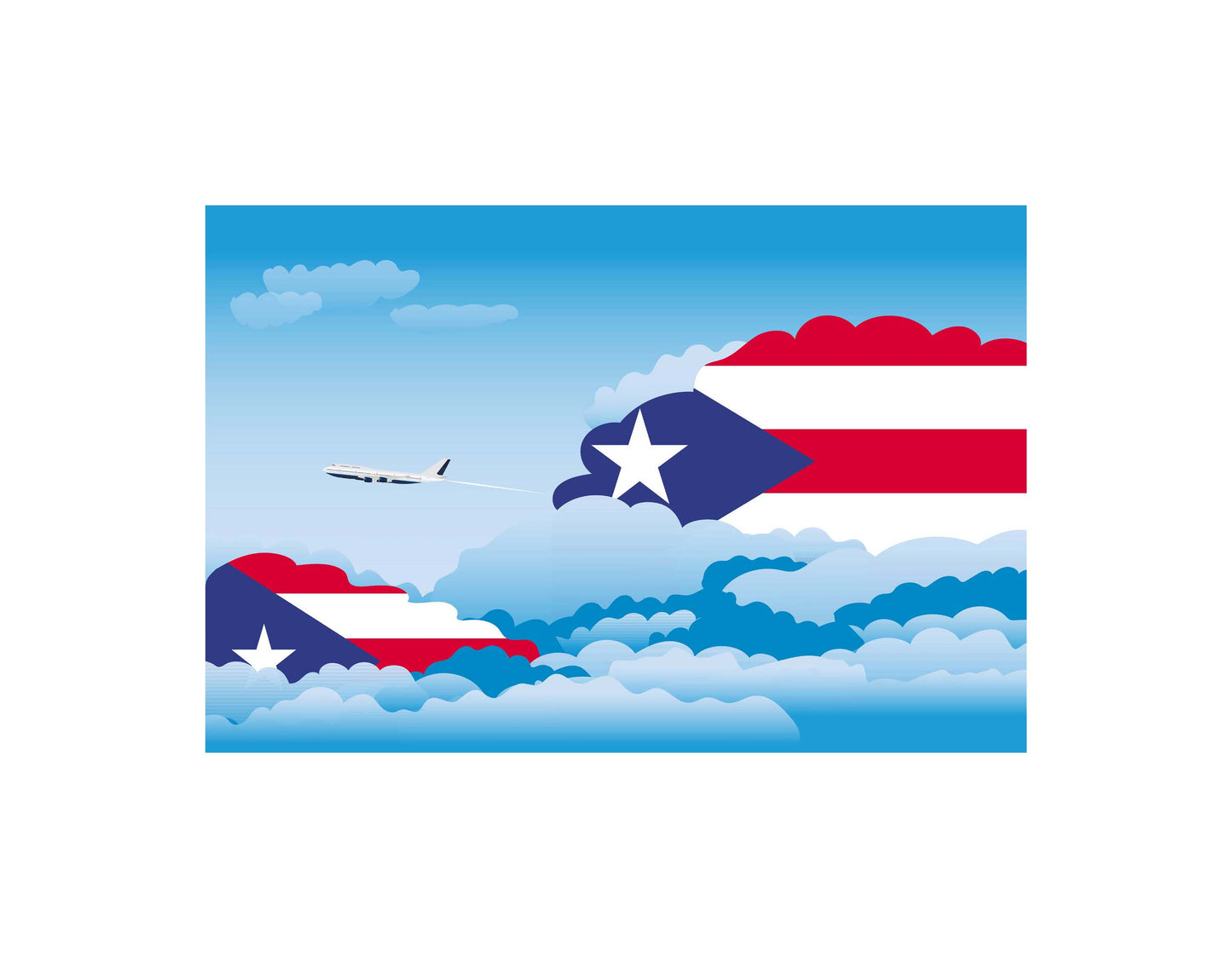 Puerto Rico Airplane Day Clouds Vector Illustration | Travel & Aviation Sky Scene