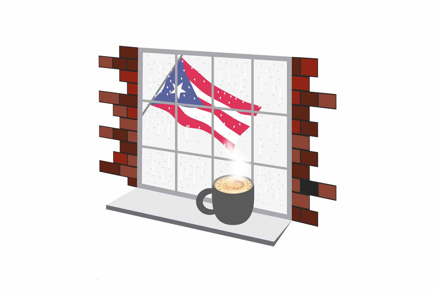 Puerto Rico Coffee Rain Window Vector Illustration | Cozy Café Scene