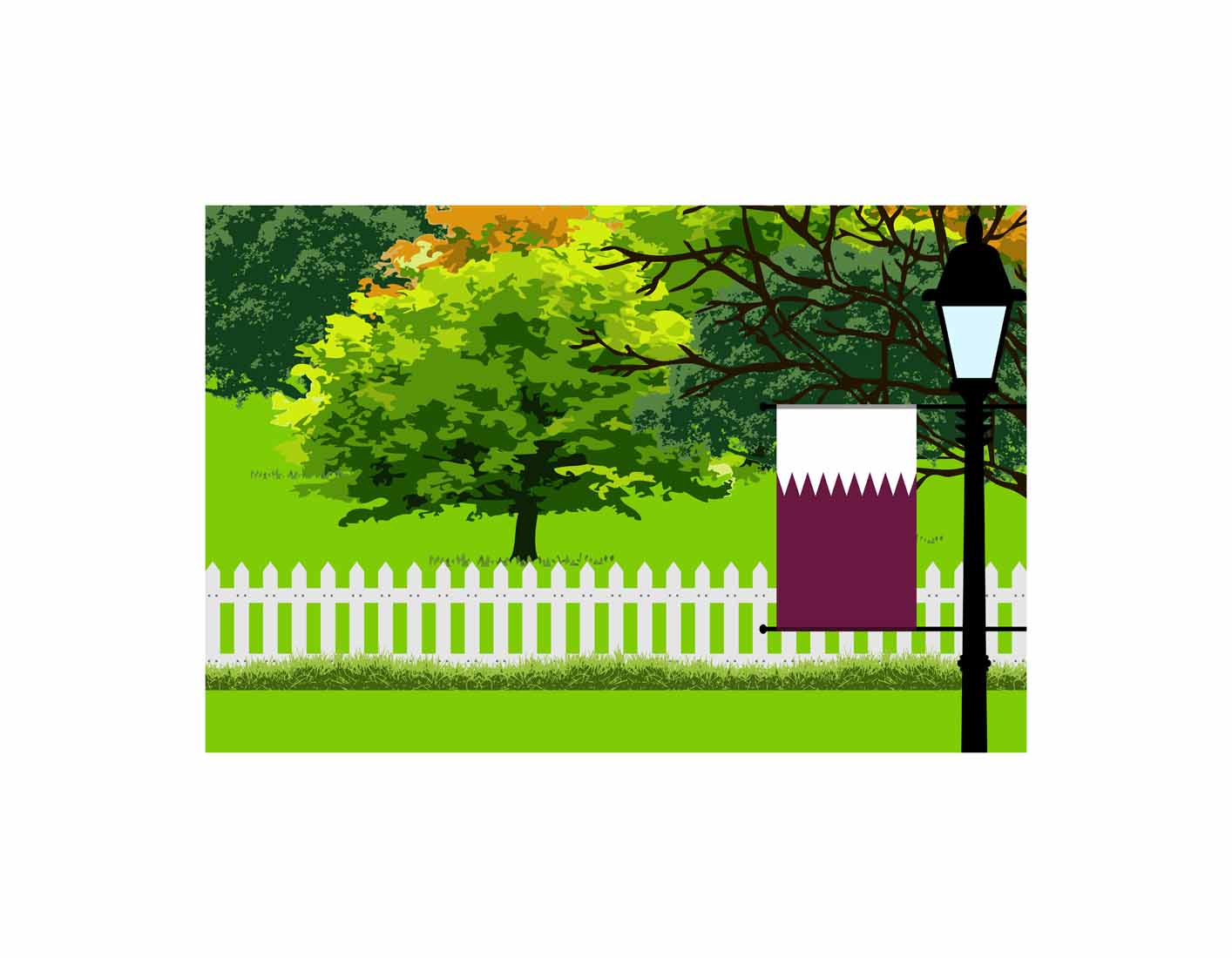 Qatar Home Town Trees Landscape Moon Night Vector Illustrations