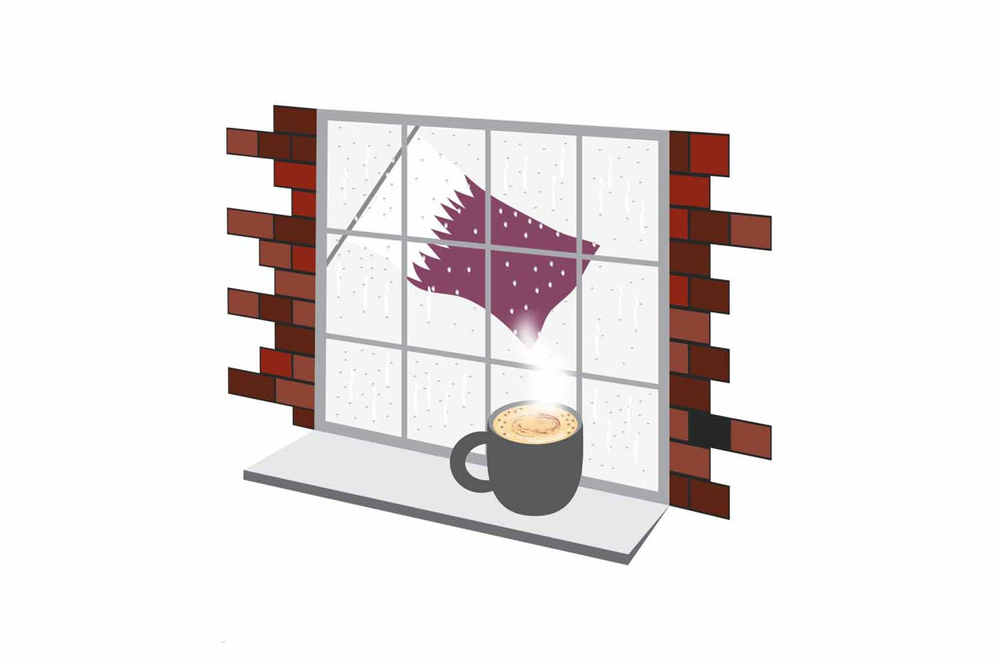 Qatar Coffee Rain Window Vector Illustration | Cozy Café Scene