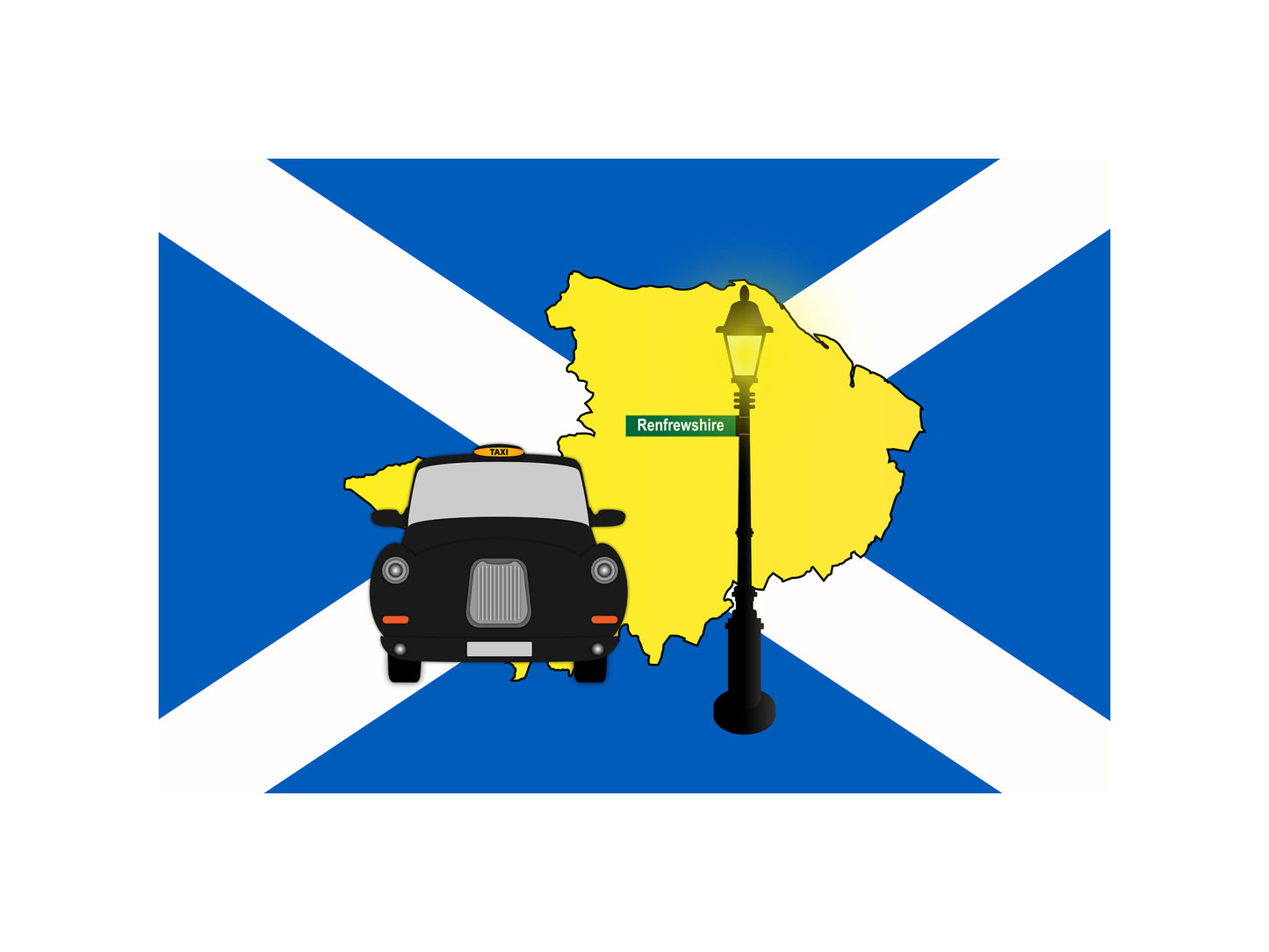 Renfrewshire United Kingdom Black Taxi Vector Illustrations | Iconic London Taxi Collection