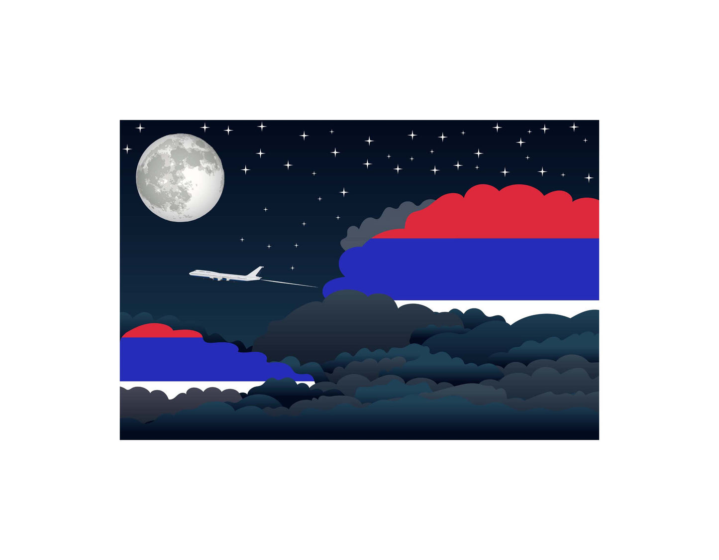 Republika Srpska Airplane Night Clouds Vector Illustrations | Aviation Night Sky Collection