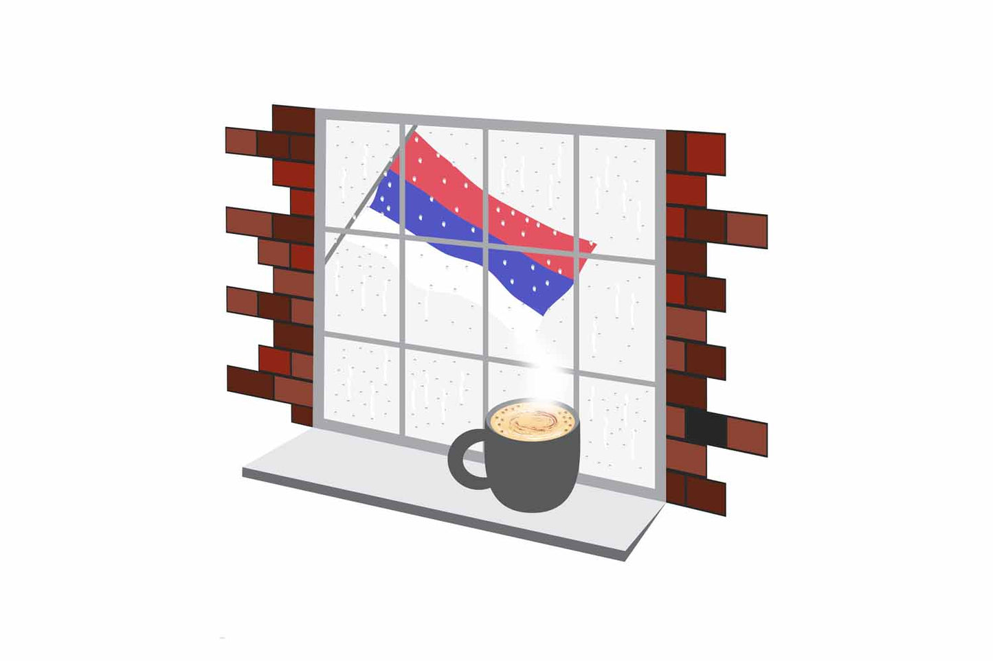 Republika Srpska Coffee Rain Window Vector Illustration | Cozy Café Scene