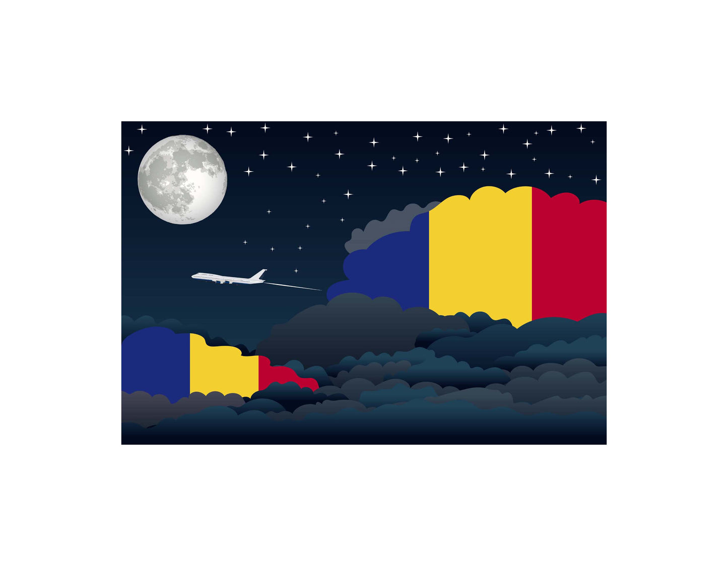 Romania Flag Night Clouds Aeroplane Airport Flying Vector Illustration