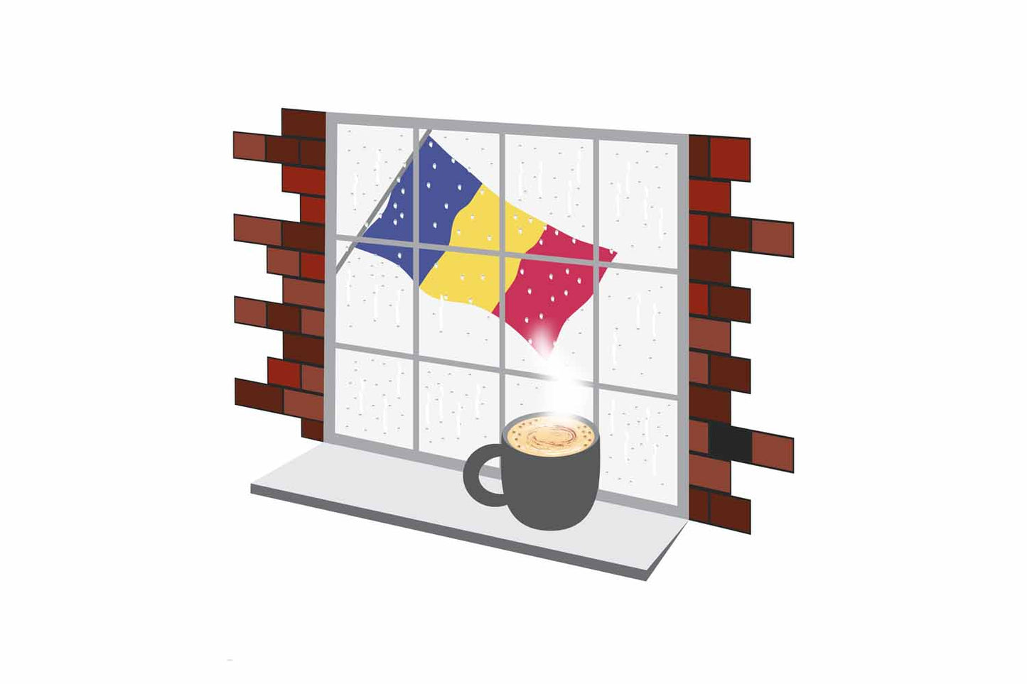 Romania Coffee Rain Window Vector Illustration | Cozy Café Scene