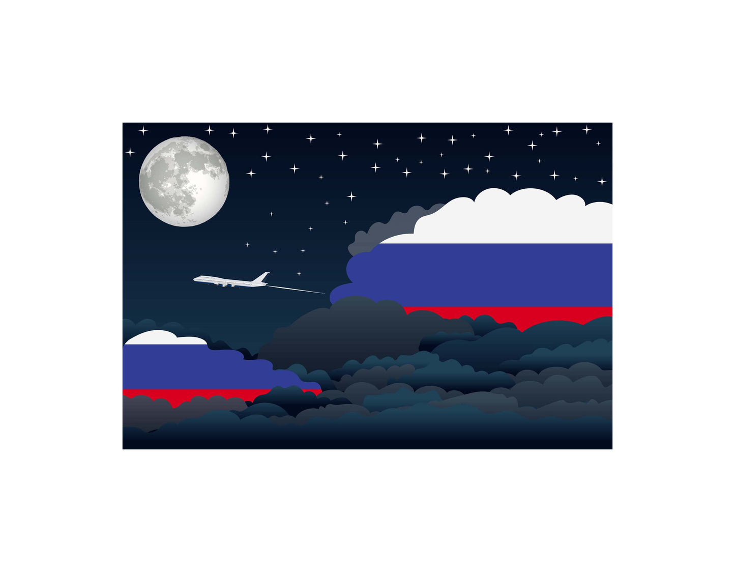 Russia Airplane Night Clouds Vector Illustrations | Aviation Night Sky Collection