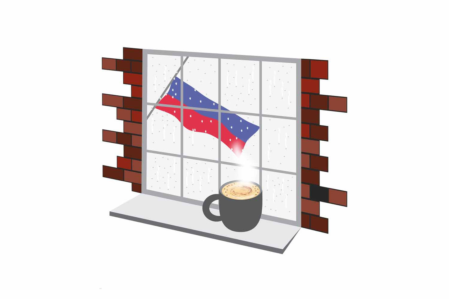Russia Coffee Rain Window Vector Illustration | Cozy Café Scene