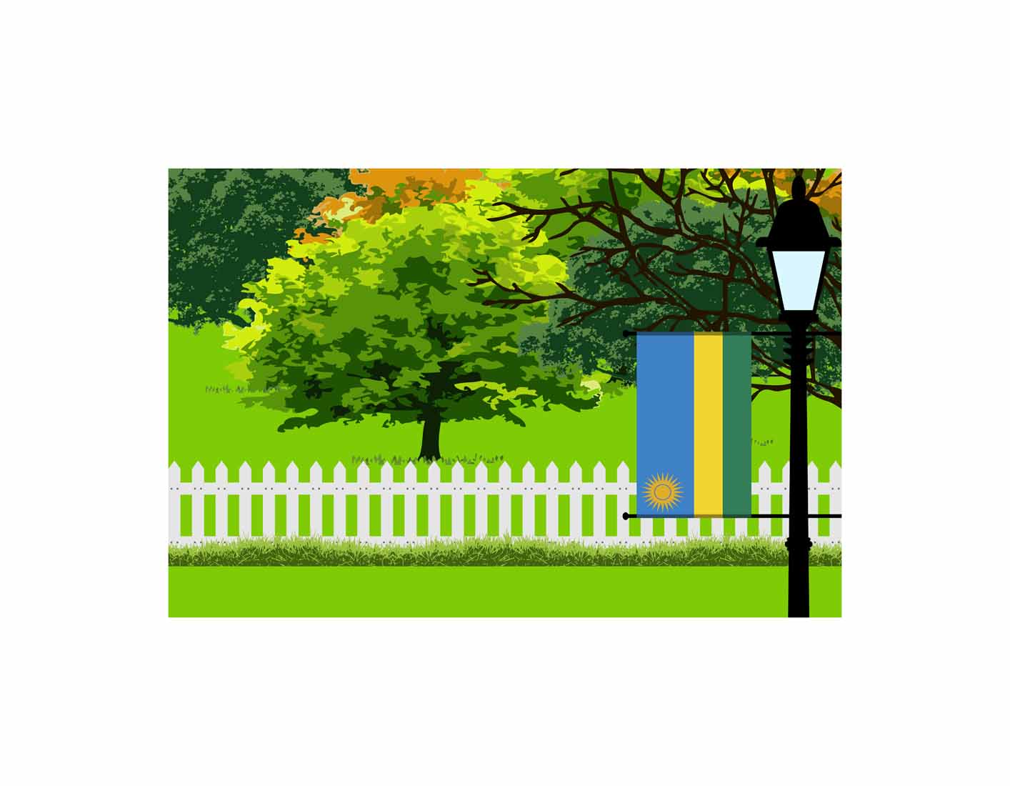 Rwanda Flag Trees Street Lamp Vector Illustration