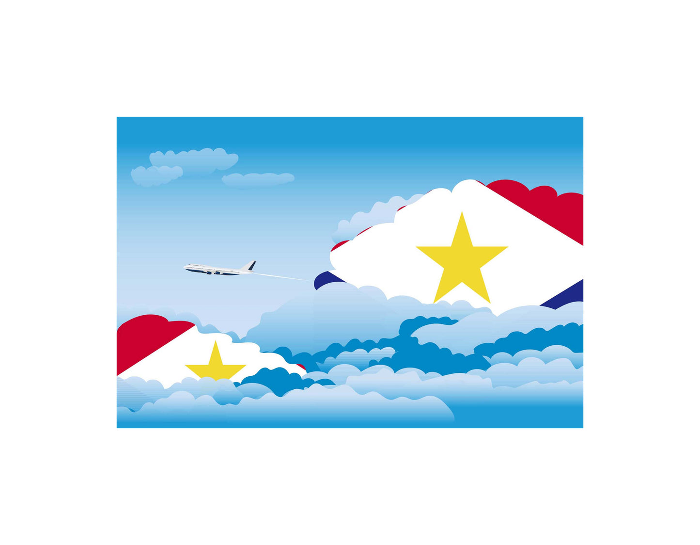 Saba Airplane Day Clouds Vector Illustration | Travel & Aviation Sky Scene