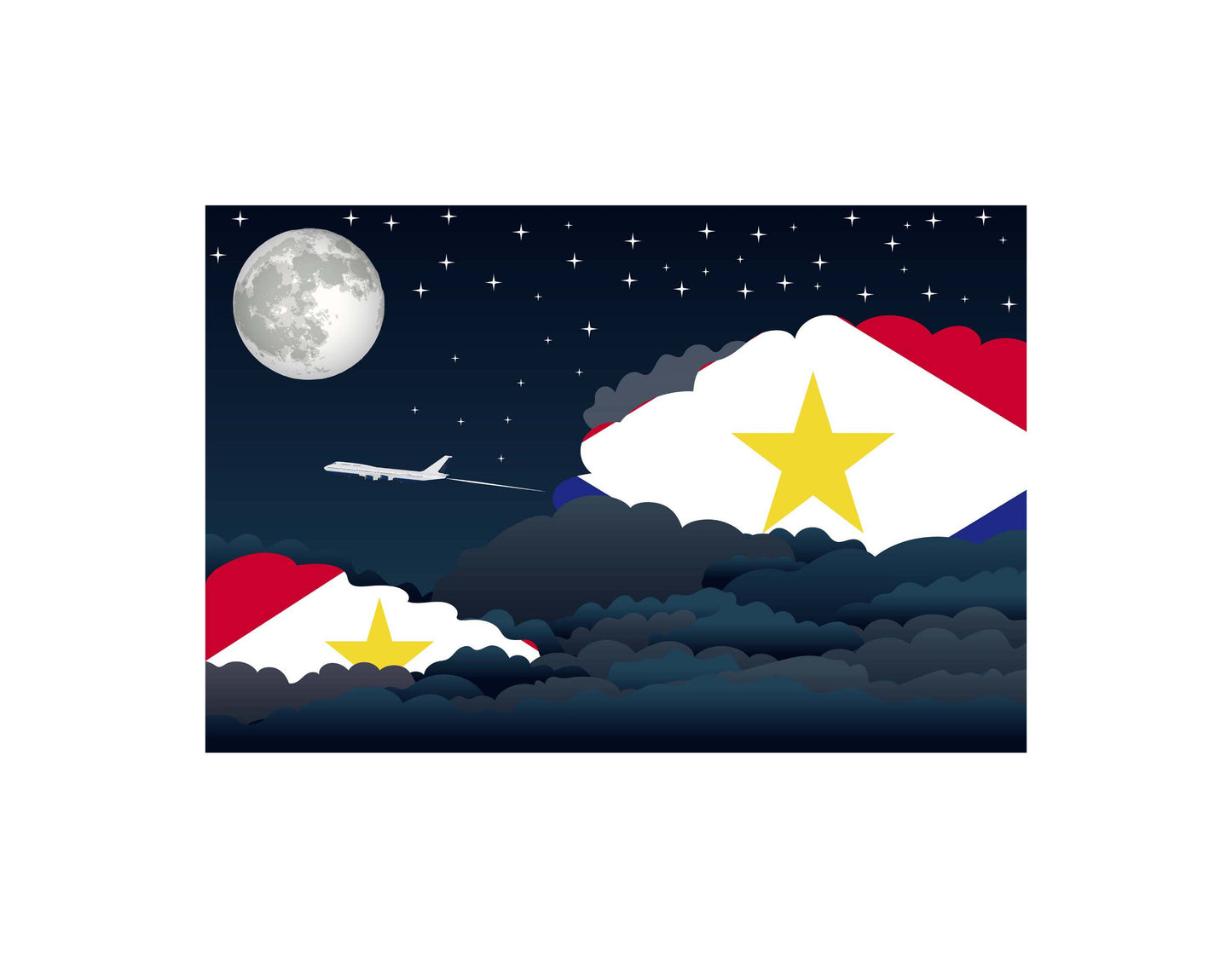 Saba Airplane Night Clouds Vector Illustrations | Aviation Night Sky Collection